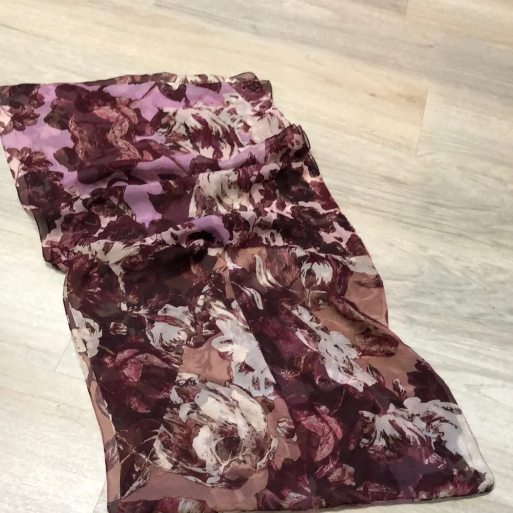 Oil Paint Flowers Purple Silk Scarf